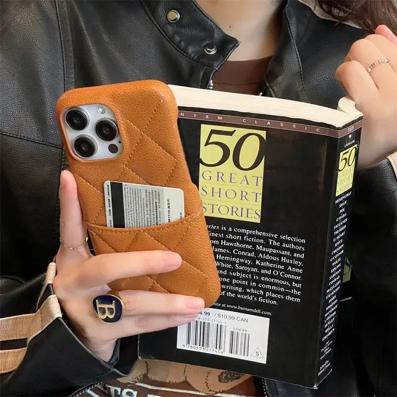Color: SKY BLUE, Material: Microfiber - Luxury Lattice Pattern Leather Cover for IPhone 16 15 14 13 Pro Max Credit Card Slot Holder Purse Wallet Shockproof Phone Case