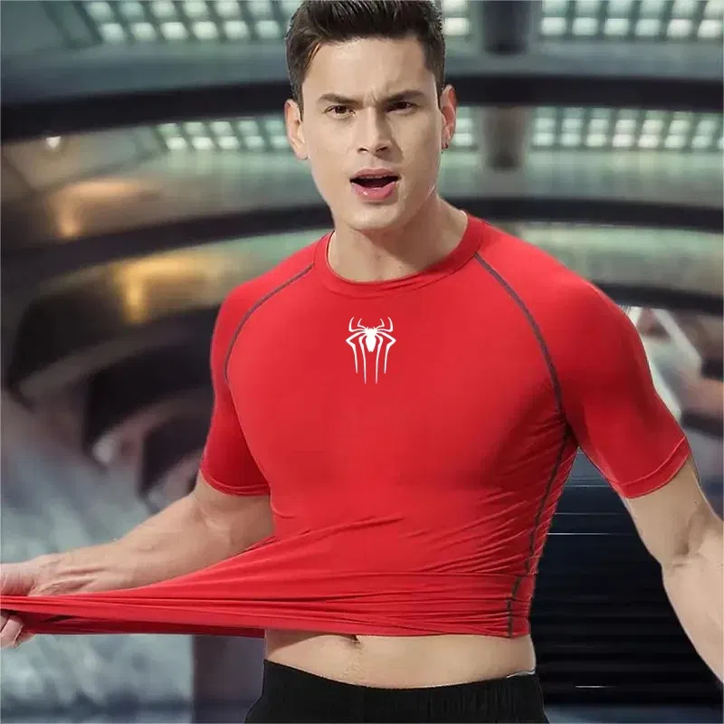 Color: Khaki, Size: S - Printed Men's Athletic Compression Shirts Athletic Quick Dry Breathable Rash Guard Athletic Tight Workout Tops Summer Men
