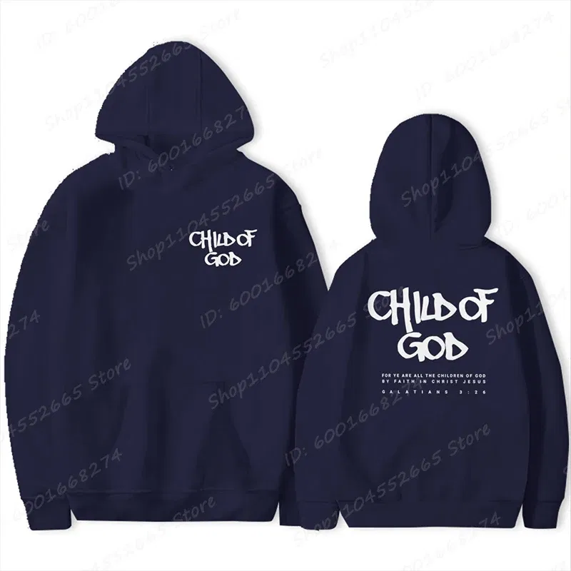 Color: DEEP BLUE, Size: XXS - I Am A God Child Letter Print Hoodies Christian God Sweatshirts Hooded Pullover Pray The Lord Sweatshirt Women's Clothing
