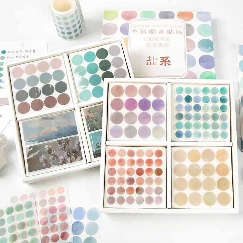 Color: light green - 20 Sheets Watercolor Polka Dot Sticker Bullet Journaling Accessories Scrapbooking DIY Color Label Washi Stationery Gift