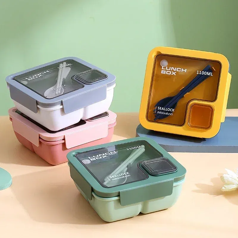 Color: black - Portable Lunch Box Lunch Bags for Children School Office Bento Box with Tableware Thermal Bag Complete Kit Microwavable Heating