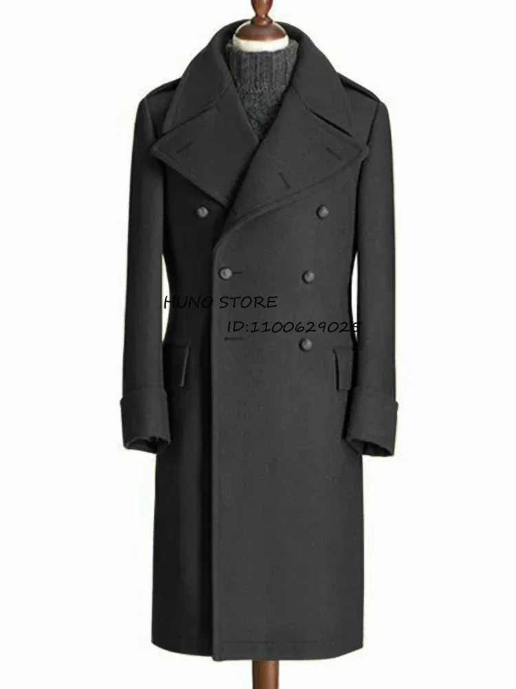 Color: green, Size: XL - Windbreak Men's Jacket Wool Long Coat Lapel Double Breasted Men's Trench Coats Windbreakers Jackets Man Winter 2023 Martens Male