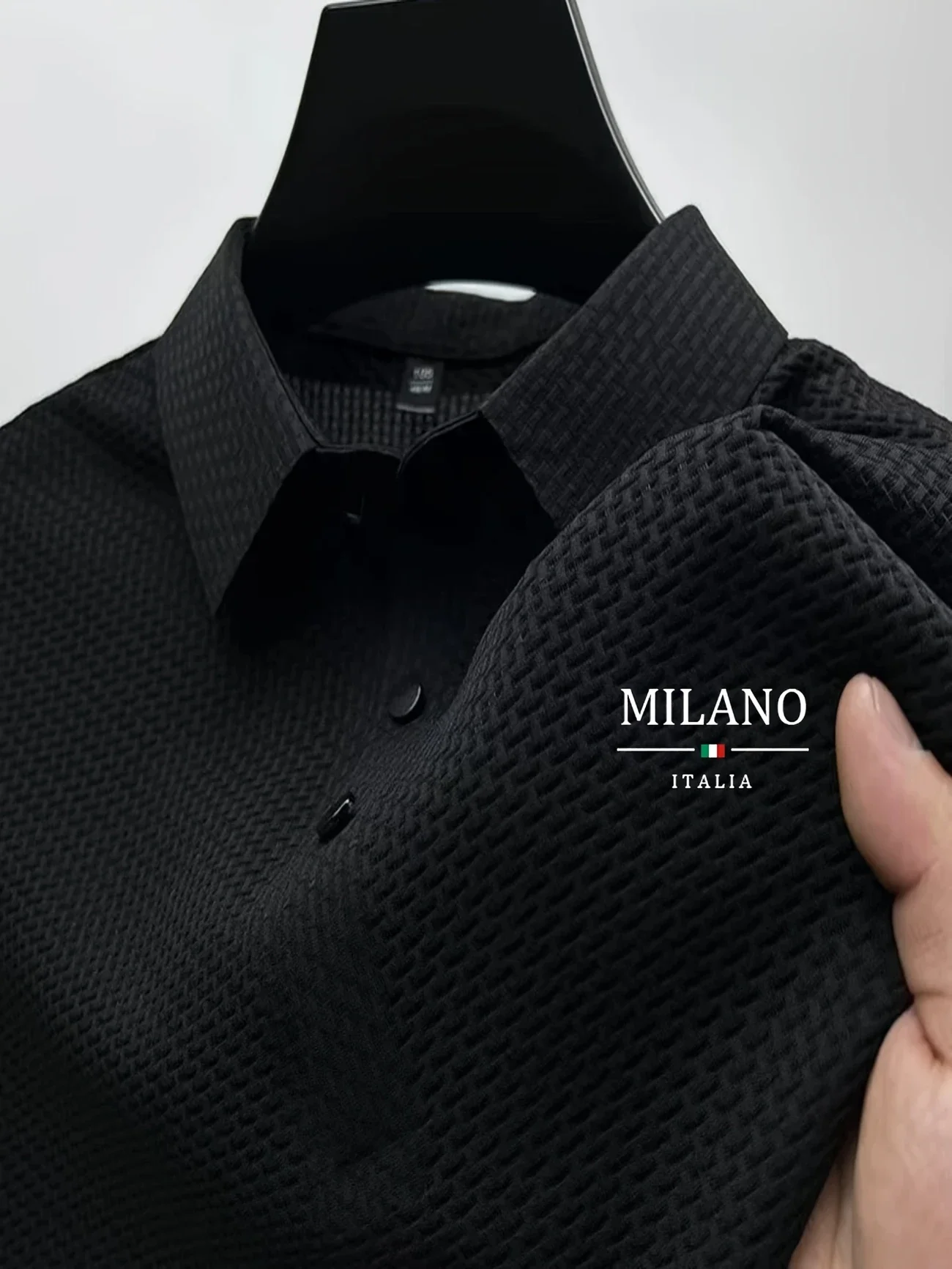 Color: green, Size: M - Classic men's casual POLO shirt soft and breathable MILAN pattern quick-drying top T-shirt