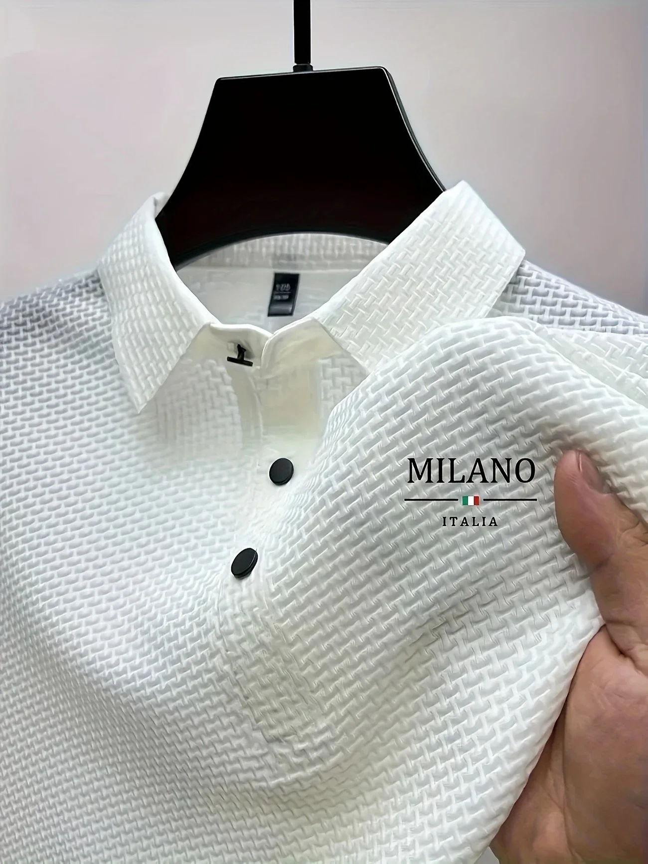 Color: green, Size: M - Classic men's casual POLO shirt soft and breathable MILAN pattern quick-drying top T-shirt