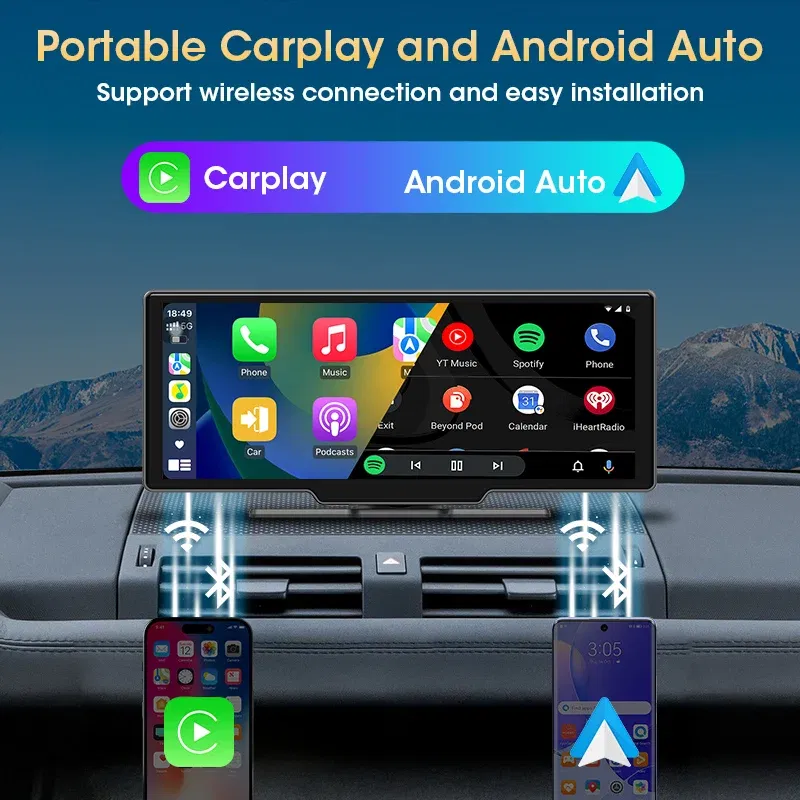 Color: Gold - JMCQ Universal 10.26" Android WIFI Car Multimedia Player Bluetooth Wireless Carplay auto Monitor Screen for YouTube for Netflix