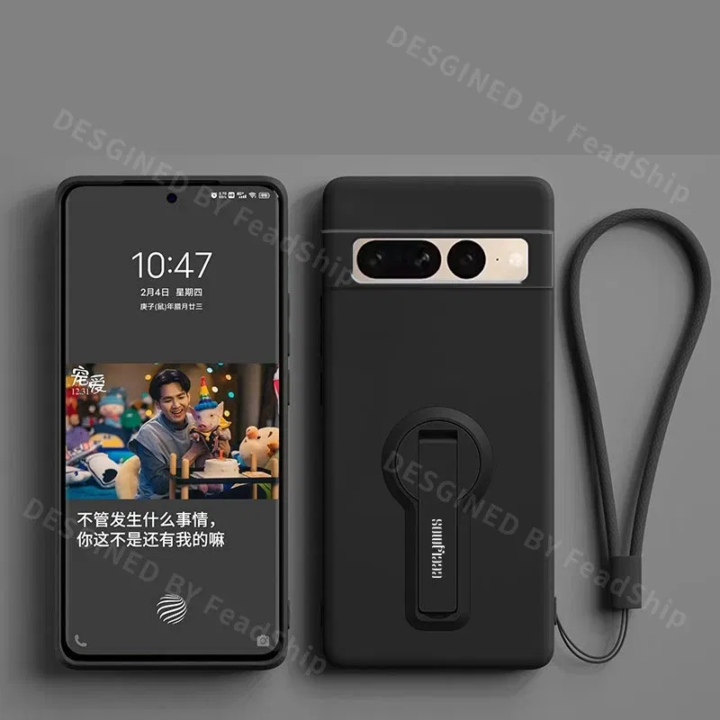 Color: black, Material: Denim - Phone Case For Google Pixel 7 8 6 5 9 Pro XL Pixel 7A 6A 5A 8A 9A Soft Cover Silicone Case with Holder Stand Bracket Lanyard