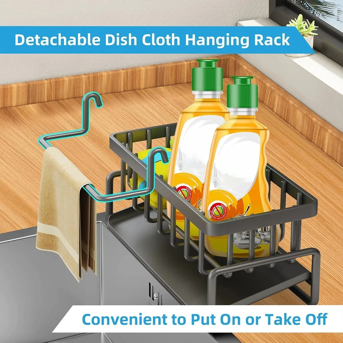 Color: DARK GRAY - Kitchen Sink Drain Rack Organizer Sponge Storage Faucet Holder Soap Drainer Dishcloth Towel Rack Kitchen Sink Organizer