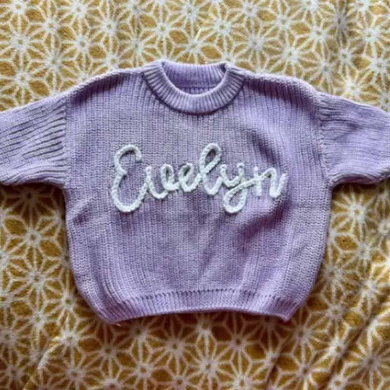 Color: Brown, Size: M, Age Range: 0-3M - Personalized sweaters for cherished babies.Celebrate your little one's name with unique, custom-made thick knitted sweaters
