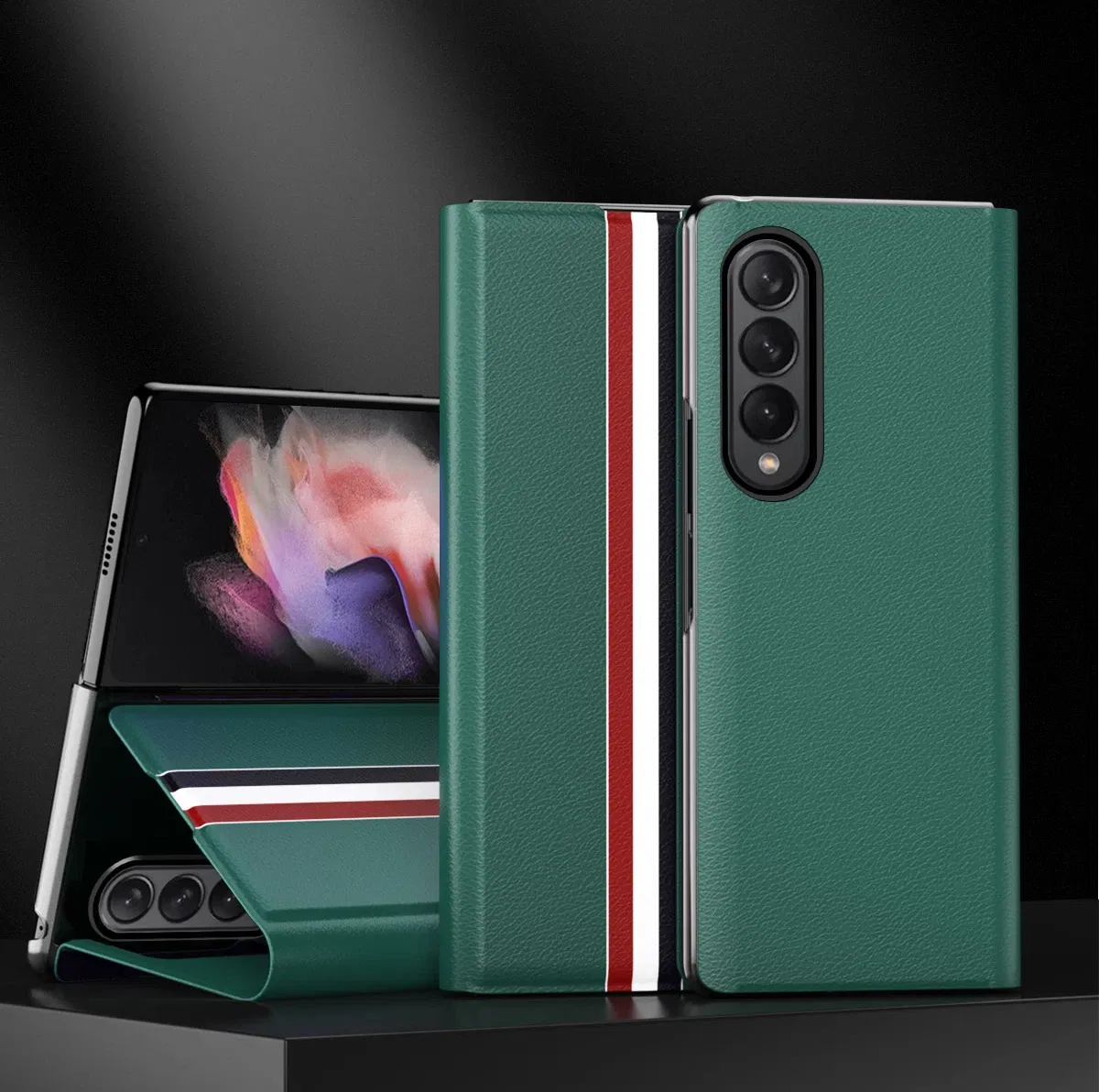 Color: Red, Material: Cotton Fabric - Leather Wallet Function Case for Samsung Galaxy Z Fold 6 5 3 2 fold6 fold5 Fold4 Fold 4 5G Fold3 Fold2 Full Protection Bag Cover