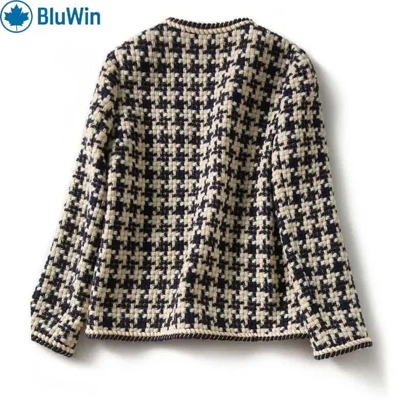 Color: black, Size: XL - URBANCHIC Classic Checkered Tweed Jacket ?“ Elegant Contrast Trim for a Timeless, Chic Look