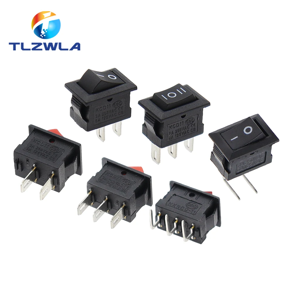 Color: MULTI, Size: 4XL - 5/10PCS KCD11 Rocker Switch 10*15mm Mini Push Button Switch ON-OFF / ON-OFF-ON 2 Pins / 3 Pins 3A 250VAC / 6A 125VAC 10x15mm