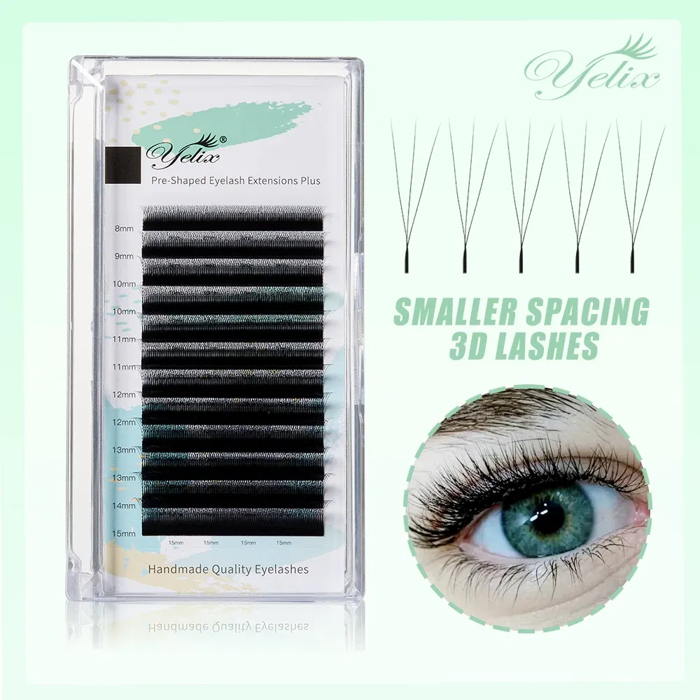 Curl: C, Thickness: 0.07mm, Length: 12mm - Yelix Smaller Opening 3D Lashes Narrow 3D W Shape Eyelash Extension Premade Volume Fan Lashes Natural Soft Eyelash