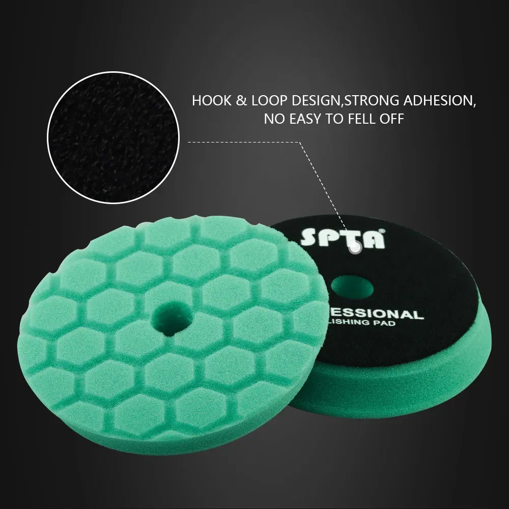 Color: Green, Material: Sponge, Ships From: CN - (Bulk Sales) SPTA 3"(80mm)/5"(125mm)/6"(150mm) Hex-Logic Car Sponge Polishing Buffing Pads For DA/RO/GA Auto Buffer Polisher