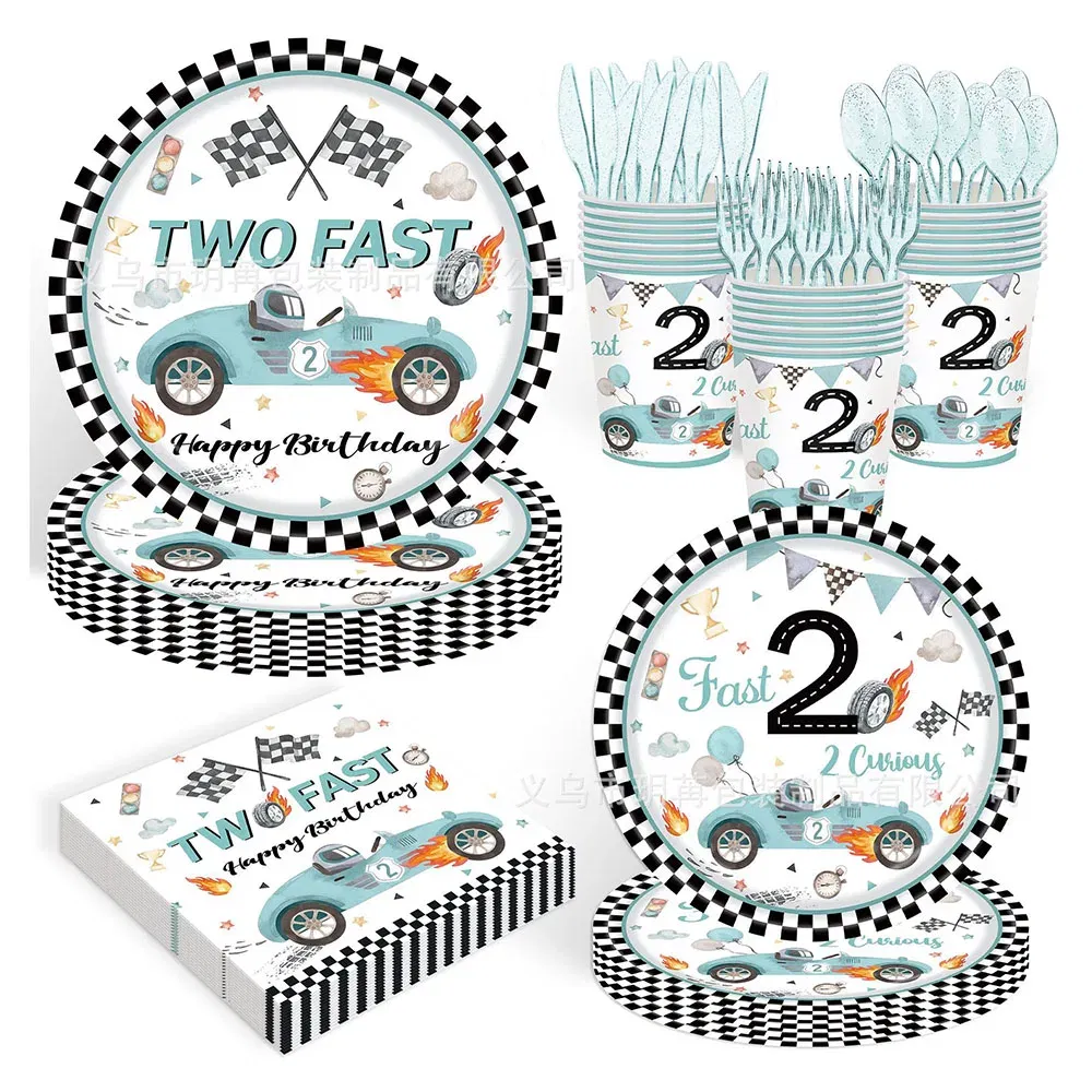 Color: army green, Capacity: 480ml - Racing Car Disposable Tableware PLates Cups Napkin Tablecloth Two Fast Birthday Party Decorations