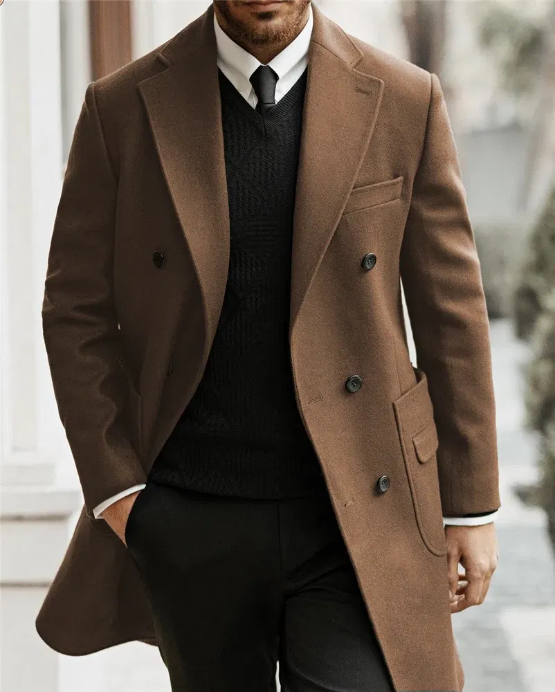 Color: Beige, Size: XXS - Classic Man Trench Coat Customized Notched Lapel Full Man Terno Double Breasted Elegant Gentleman Long Coat Men's Winter Jacket