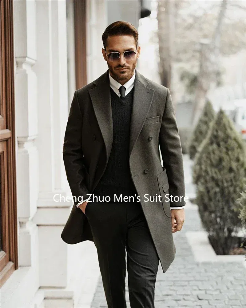 Color: Beige, Size: XXS - Classic Man Trench Coat Customized Notched Lapel Full Man Terno Double Breasted Elegant Gentleman Long Coat Men's Winter Jacket