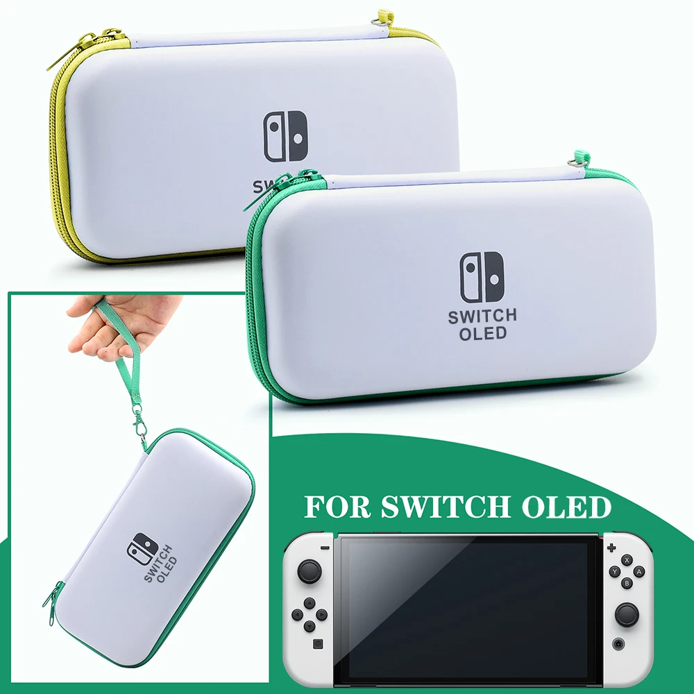 Color: green - Case Kit For Nintend Switch OLED Console Carrying Case Protective Pouch Hard Shell Clear Cover For Switch Oled WIth Film Glass