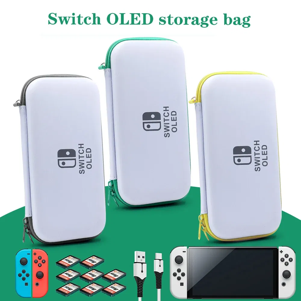 Color: green - Case Kit For Nintend Switch OLED Console Carrying Case Protective Pouch Hard Shell Clear Cover For Switch Oled WIth Film Glass