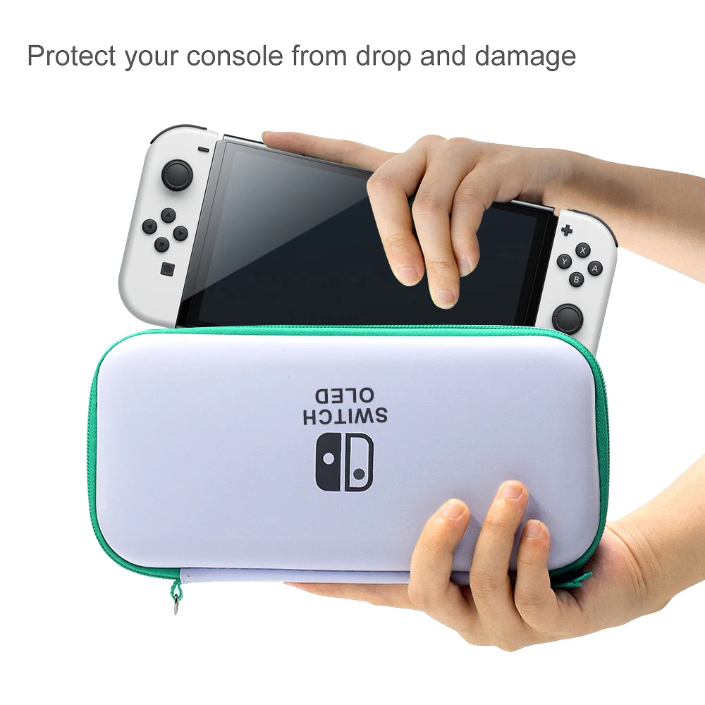 Color: green - Case Kit For Nintend Switch OLED Console Carrying Case Protective Pouch Hard Shell Clear Cover For Switch Oled WIth Film Glass