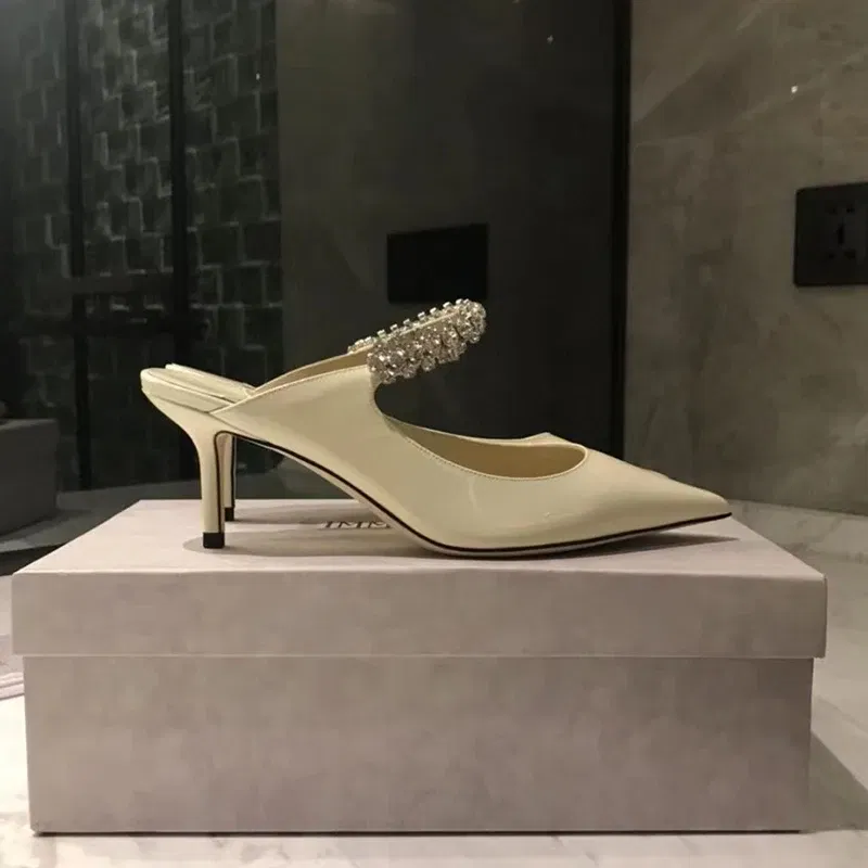 Color: black, Shoe Size: 38, Ships From: CHINA - Elegant Leather Mules Pointed Toe Stylish Rhinestone Embellished High Heel Sandals Sophisticated Party Evening Shoes Footwear