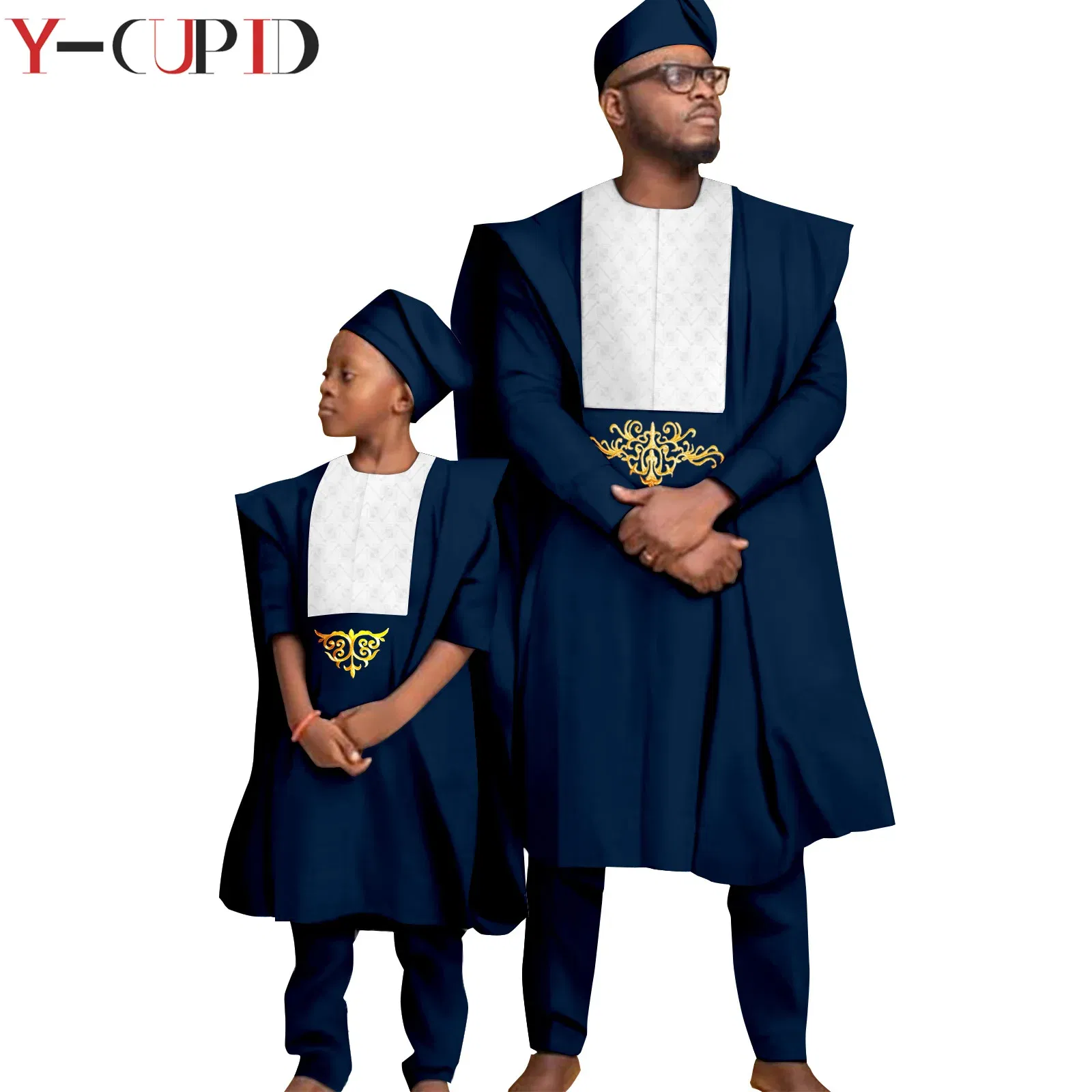 Color: green, Size: S - African Clothes for Men Top Pants Robes Hat Sets Match Kid Boy Sets Dashiki Father and Son Bazin Riche Family Outfits Y20F001