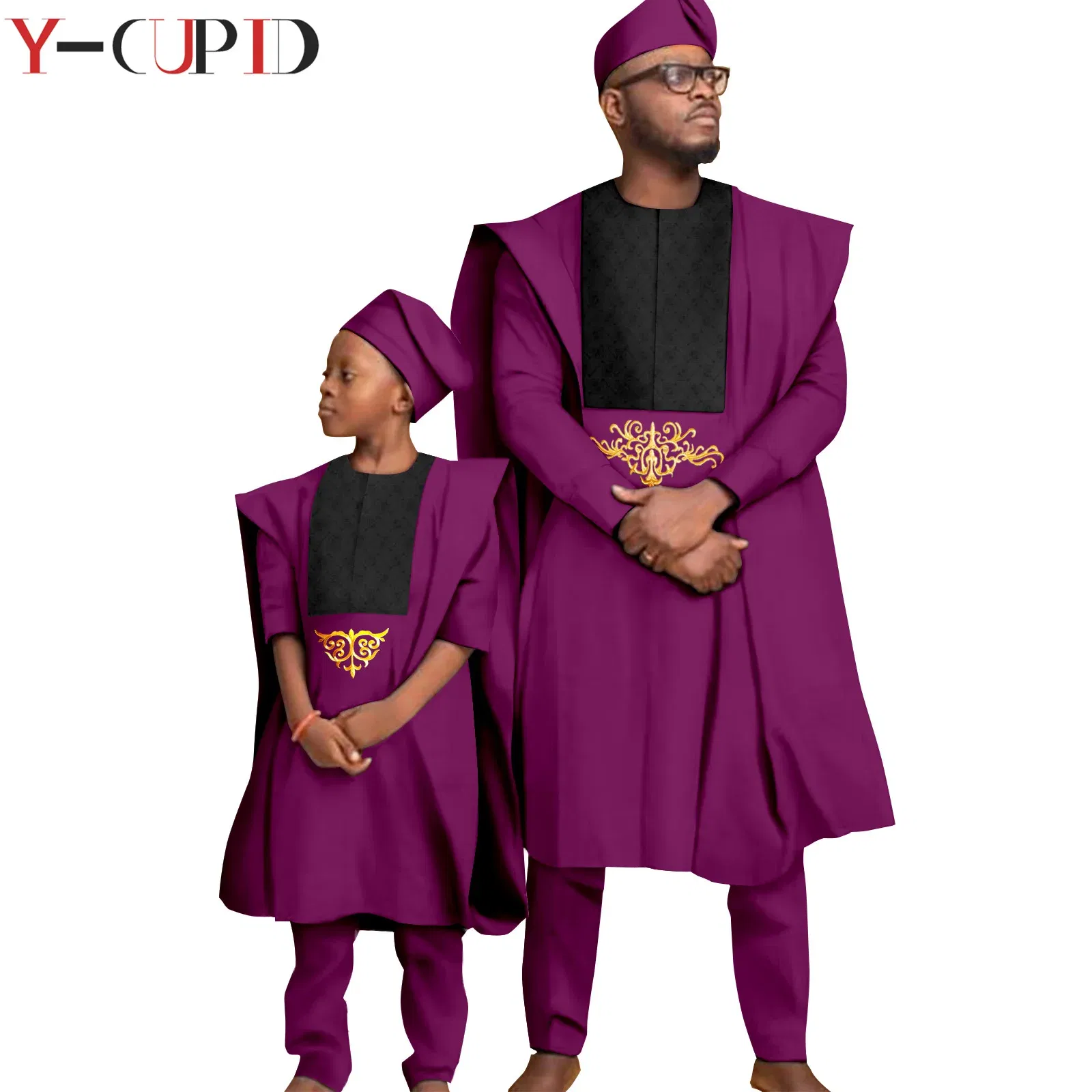 Color: green, Size: S - African Clothes for Men Top Pants Robes Hat Sets Match Kid Boy Sets Dashiki Father and Son Bazin Riche Family Outfits Y20F001