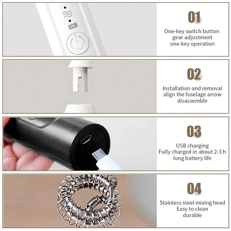 Color: plum - 2-in-1 multi-function USB Rechargeable Electric Egg Beater Baking Mixer Milk Frother Kitchen Gadgets Coffee Stirrer Tools Dining