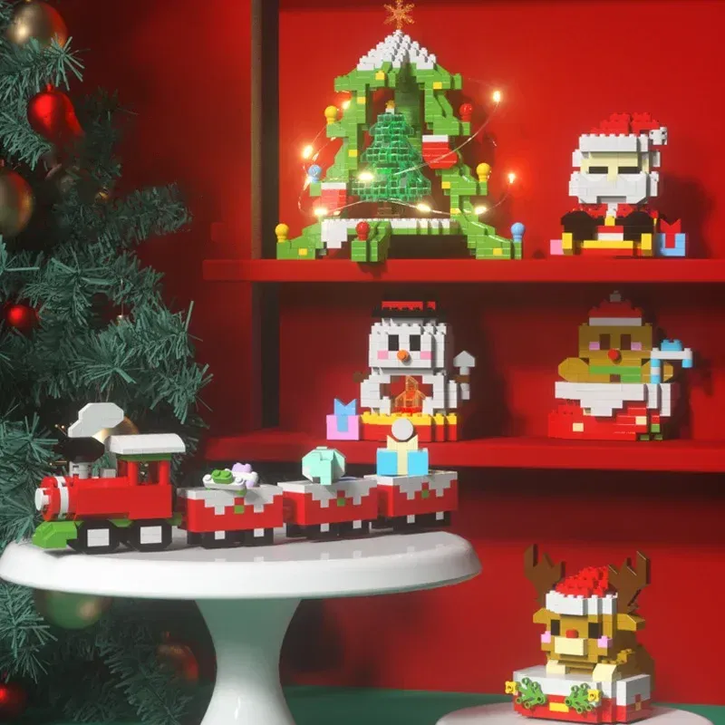 Color: Red - Santa Claus Building Blocks Christmas Bricks Gift Kids Toy Home Decoration Micro Particle Bricks Diy Assembly Games Xmas Gift
