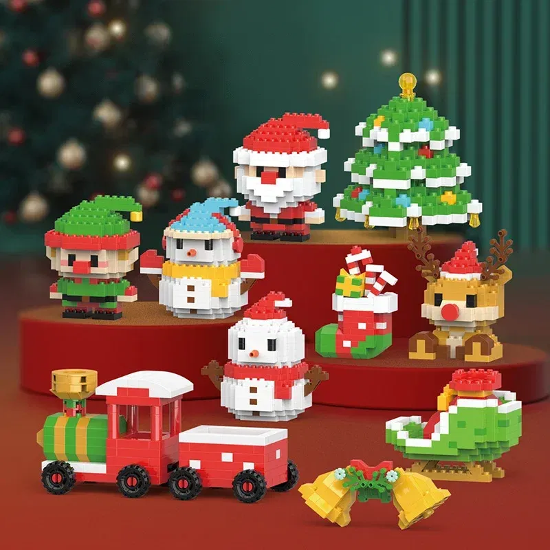 Color: Red - Santa Claus Building Blocks Christmas Bricks Gift Kids Toy Home Decoration Micro Particle Bricks Diy Assembly Games Xmas Gift