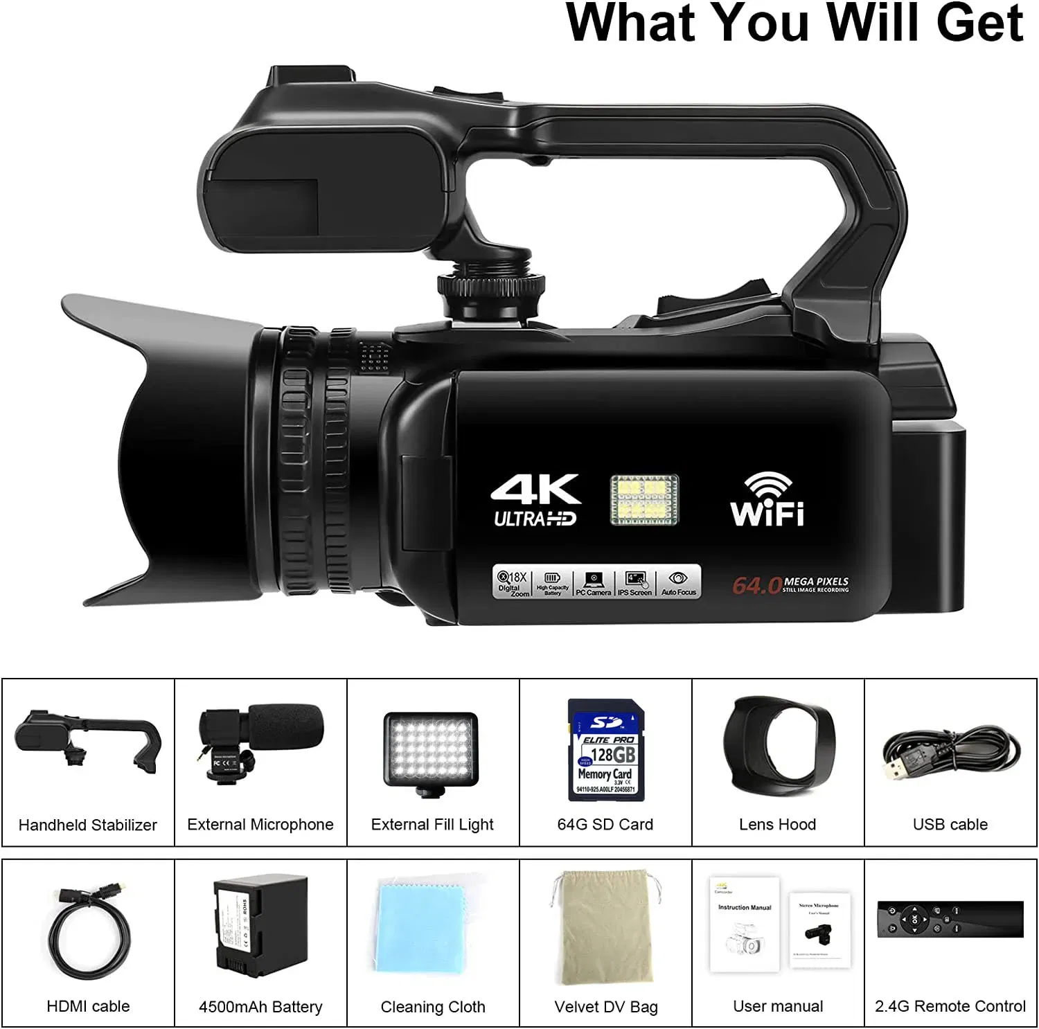 Bundle: Bundle1, Color: WHITE, Ships From: CHINA - Top 4.0"Touch Screen Digital Video Camera YouTube Camcorder 4K Ultra HD camera 64MP Streaming Camera