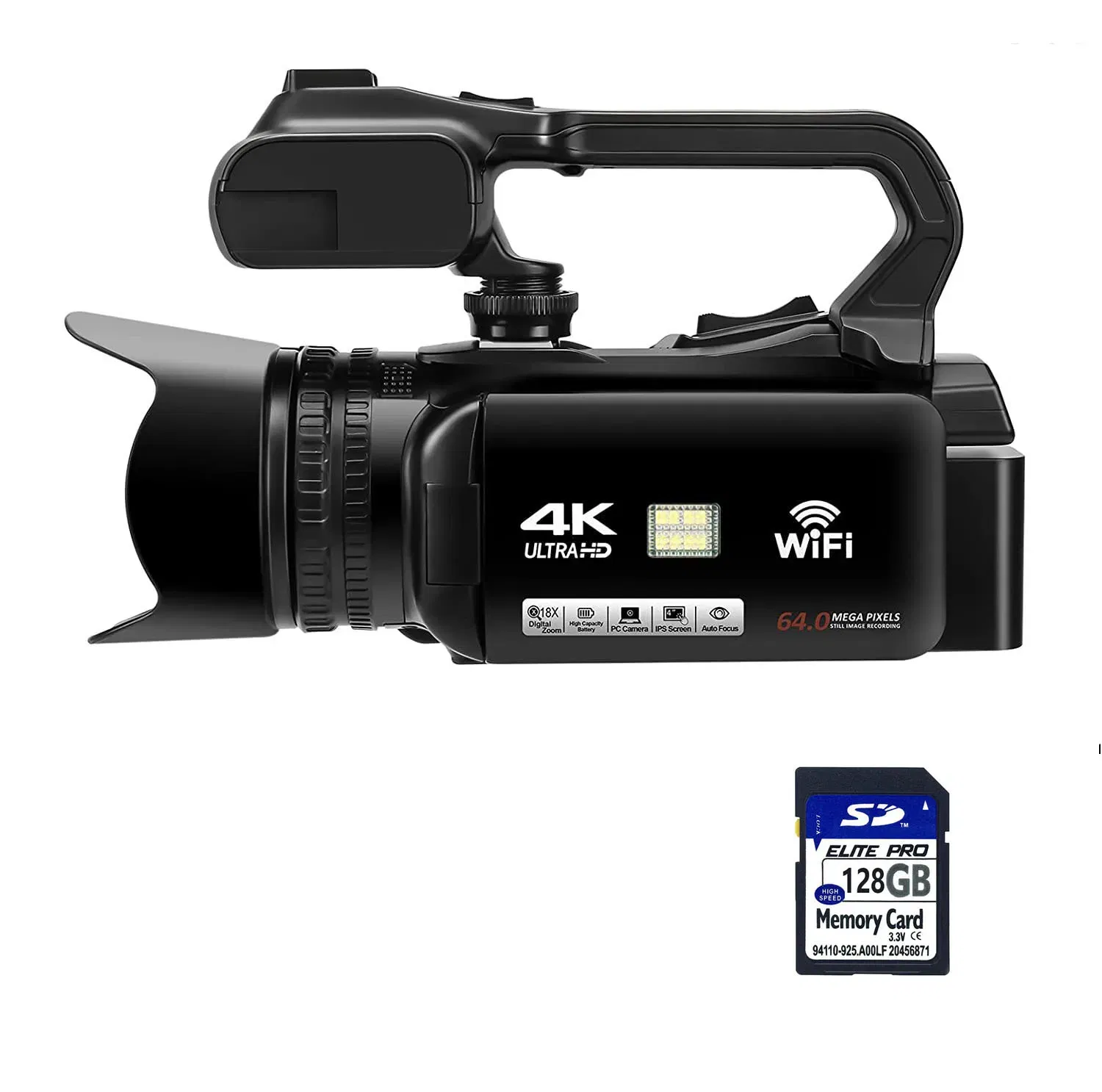 Bundle: Bundle1, Color: WHITE, Ships From: CHINA - Top 4.0"Touch Screen Digital Video Camera YouTube Camcorder 4K Ultra HD camera 64MP Streaming Camera