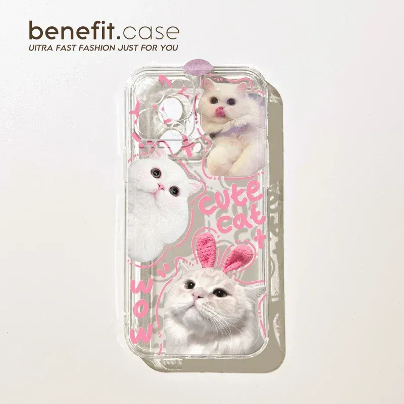 Color: Beige, Material: PC - Cute Kitten Phone Case for iPhone 15 14 13 12 11 Pro Max XR XS X 7 8 Plus Mini SE Clear Cat Mobile Case