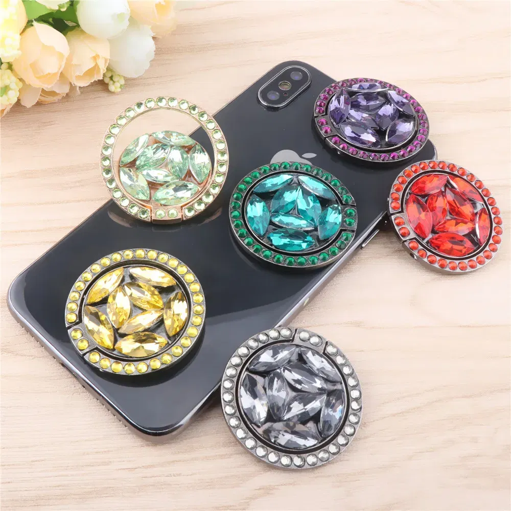 Color: GRAY - Universal Luxury Bling Diamond Phone Holder Foldable Portable Lazy Bracket Smartphone Finger Ring Stand Cartoon For iPhone11 XS
