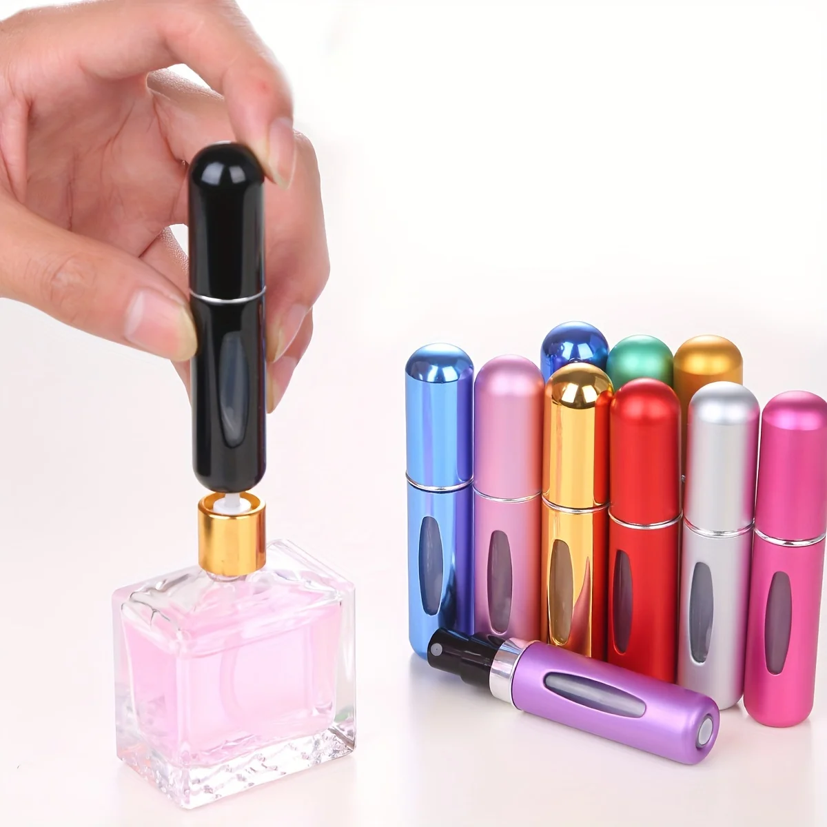 Color: Light green - 5ml Perfume Refill Bottle Portable Mini Refillable Spray Jar Scent Pump Empty Cosmetic Containers Atomizer for Travel Tool Hot