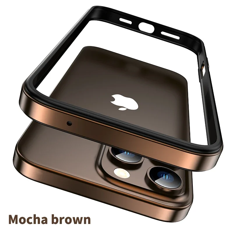 Color: GRAY, Material: Denim - Titanium Metal Frame Bumper Shockproof Case for IPhone 16 15 Pro Max Plus 5G for Apple Solid Colour Protection Phone Cover