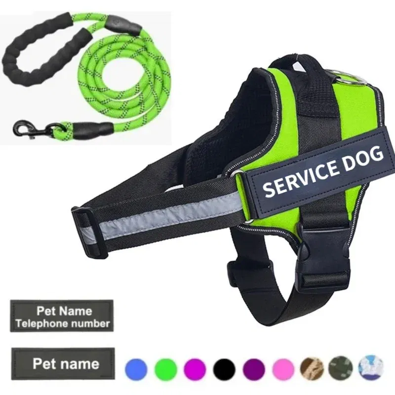 Color: GRAY, Size: M - Custom Dog Harness Reflective and Breathable Adjustable Tank Top Free Personalized  Name Label Pet leash Set