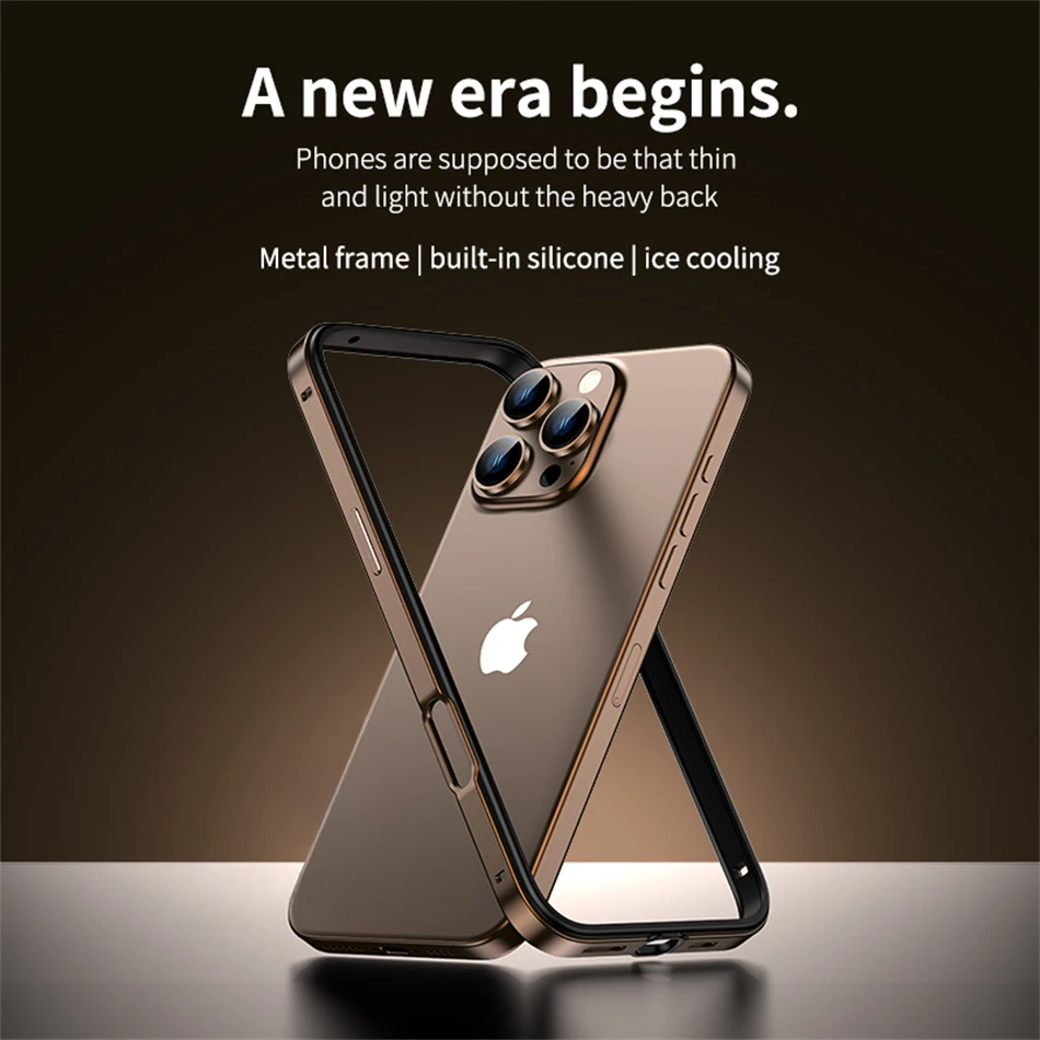 Color: GRAY, Material: EVA - Titanium Metal Frame Bumper Shockproof Case for IPhone 16 15 Pro Max Plus 5G for Apple Solid Colour Protection Phone Cover