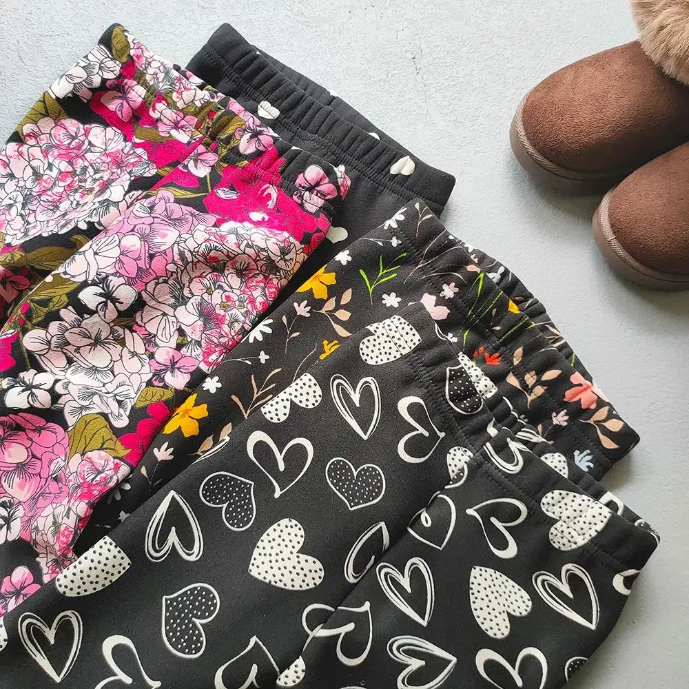 Color: MULTI, Kid Size: 2T - Autumn Winter Print Flowers Thick Warm Kids Toddler Baby Girls Leggings Children's Pants