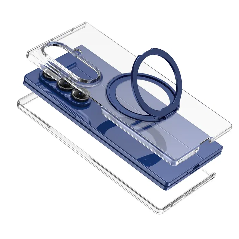 Color: black, Compatibility by Model: Galaxy Z Fold7 - 360?° Rotating Magnetic Holder Phone Case For Samsung Galaxy Z Fold 7 Magsafe Wireless Charging Transparent Hard Shockproof Cover