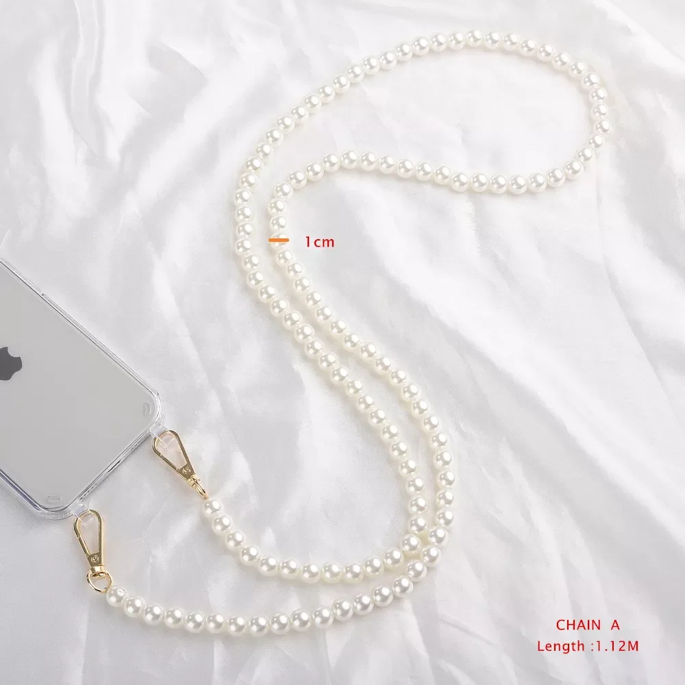 Color: Claret, Bundle: Case & Strap, Material: PE - DIY Luxury Pearl Chain Crossbody Strap Shockproof Acrylic Lanyard Phone Case for iPhone 14 13 12 PRO 15 Pro Max X XS 12 MINI