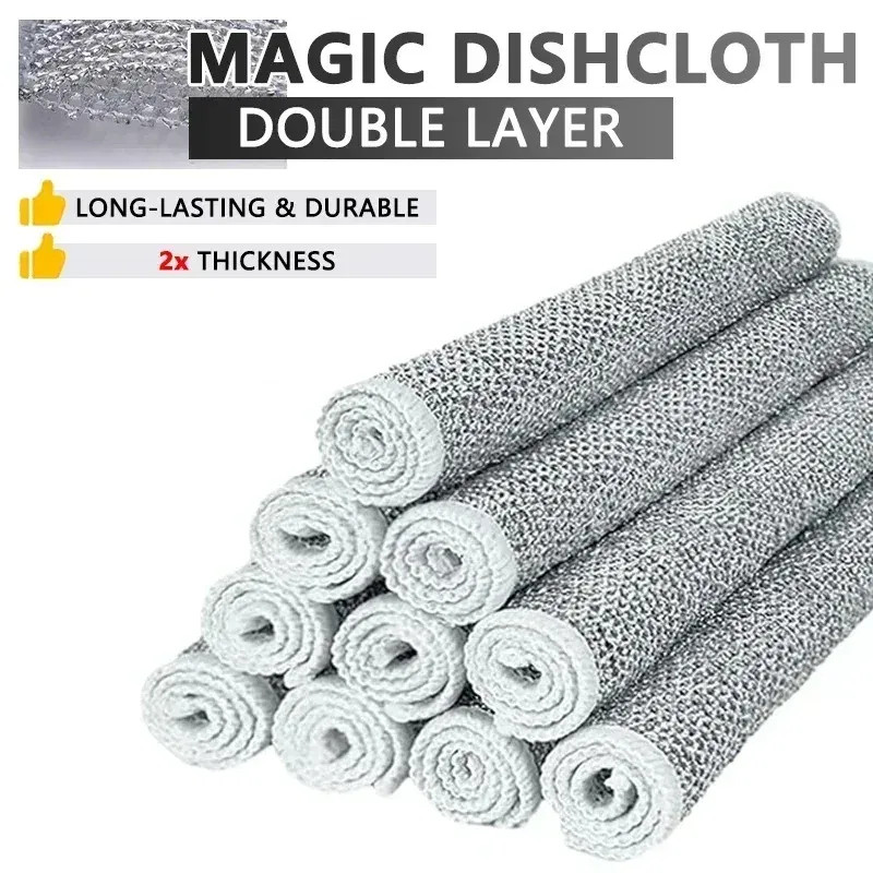 Color: Blue, Specification: 5pcs - Magic Cleaning Cloth Multipurpose Wire Miracle Cleaning Cloth Innovative Dishwashing Net Hand Towel for Kitchen Dishwashing Grid