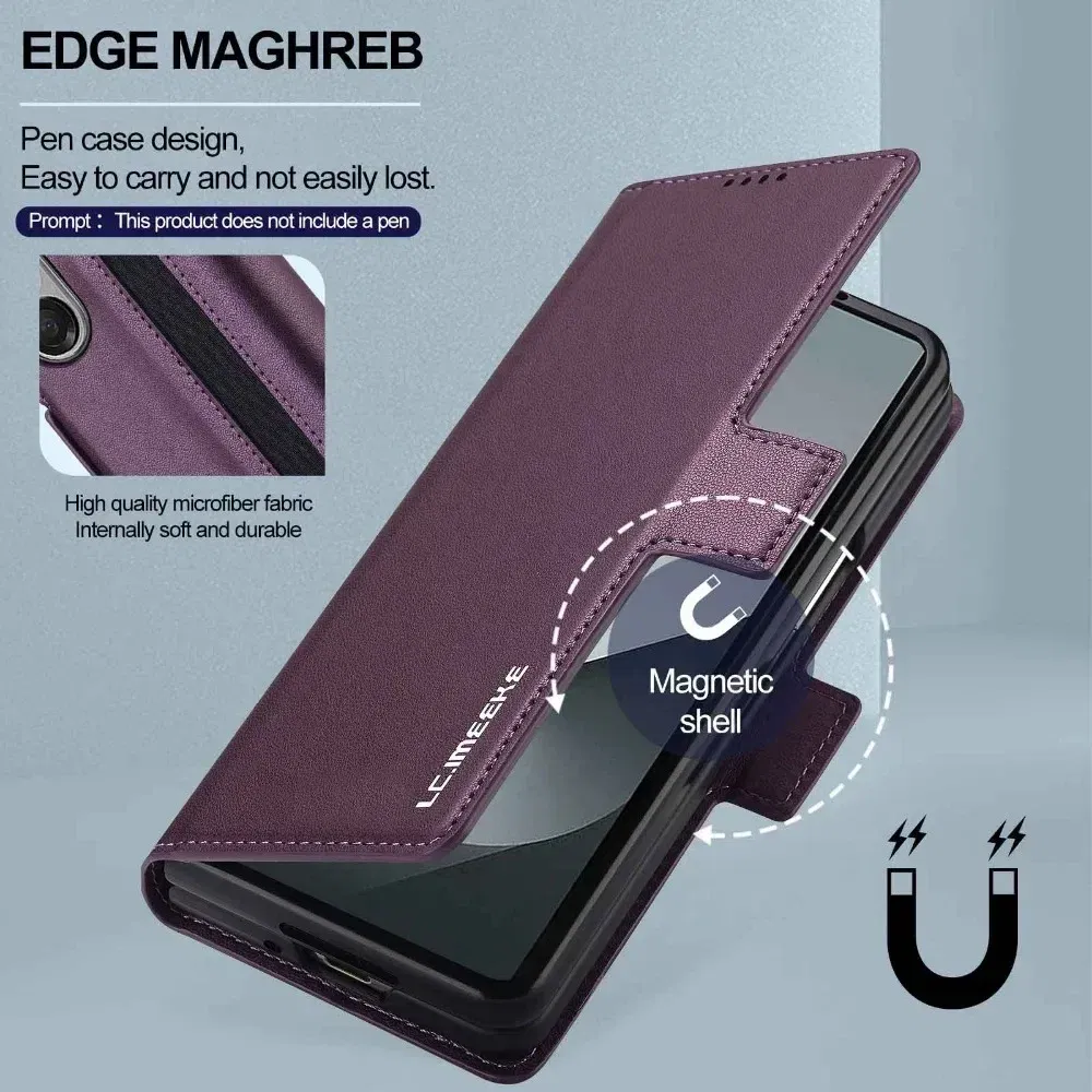 Color: Red, Compatibility by Model: Galaxy Z Fold4 - Premium Leather Phone Case for Samsung Galaxy Z Fold 7 6 5 4 3 Fold6 Fold5 Fold4 5G with Pen Holder Wallet Flip Phone Cover
