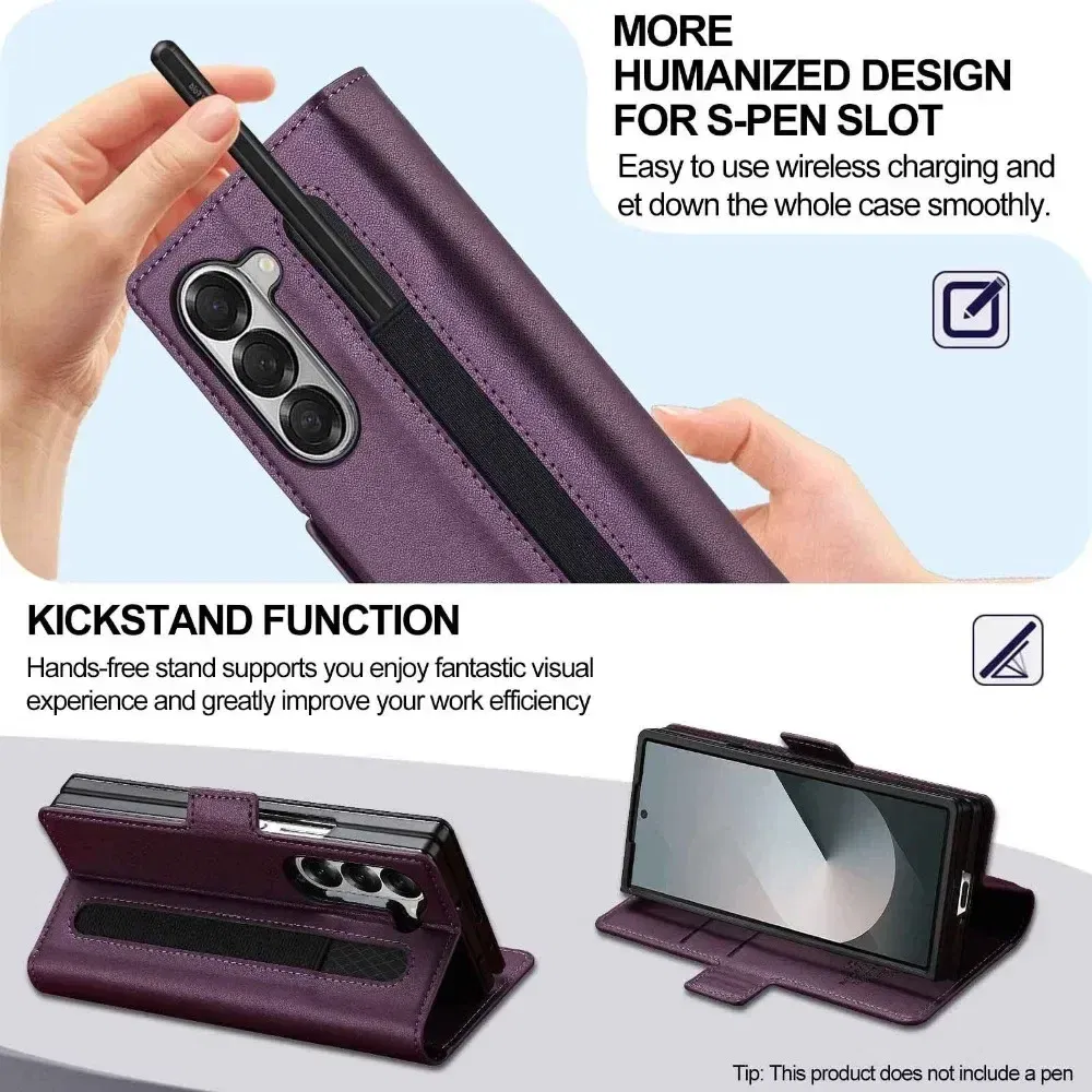 Color: Red, Compatibility by Model: Galaxy Z Fold4 - Premium Leather Phone Case for Samsung Galaxy Z Fold 7 6 5 4 3 Fold6 Fold5 Fold4 5G with Pen Holder Wallet Flip Phone Cover