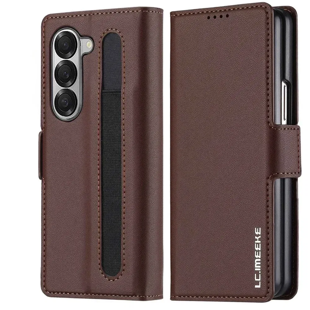 Color: Red, Compatibility by Model: Galaxy Z Fold4 - Premium Leather Phone Case for Samsung Galaxy Z Fold 7 6 5 4 3 Fold6 Fold5 Fold4 5G with Pen Holder Wallet Flip Phone Cover
