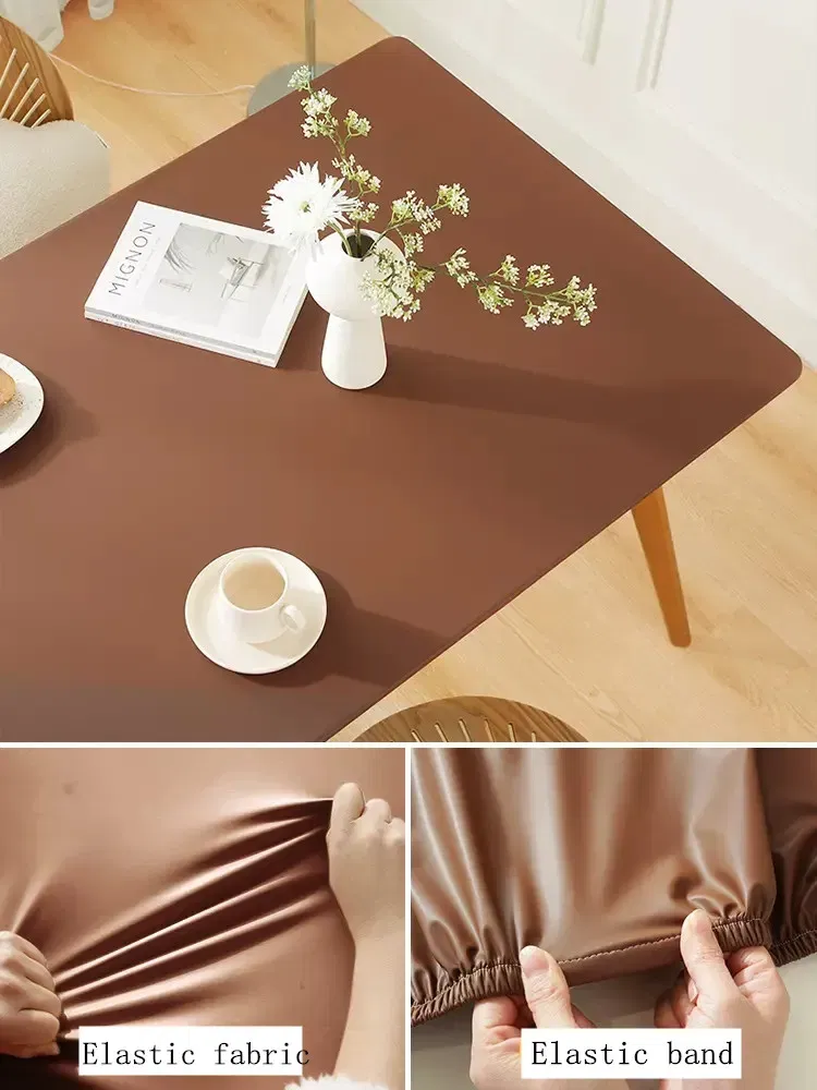 Color: Green, Specification: 152*300cm - Solid color PU leather table cover fixable elastic tablecloth waterproof round square Table cloth custom table protector