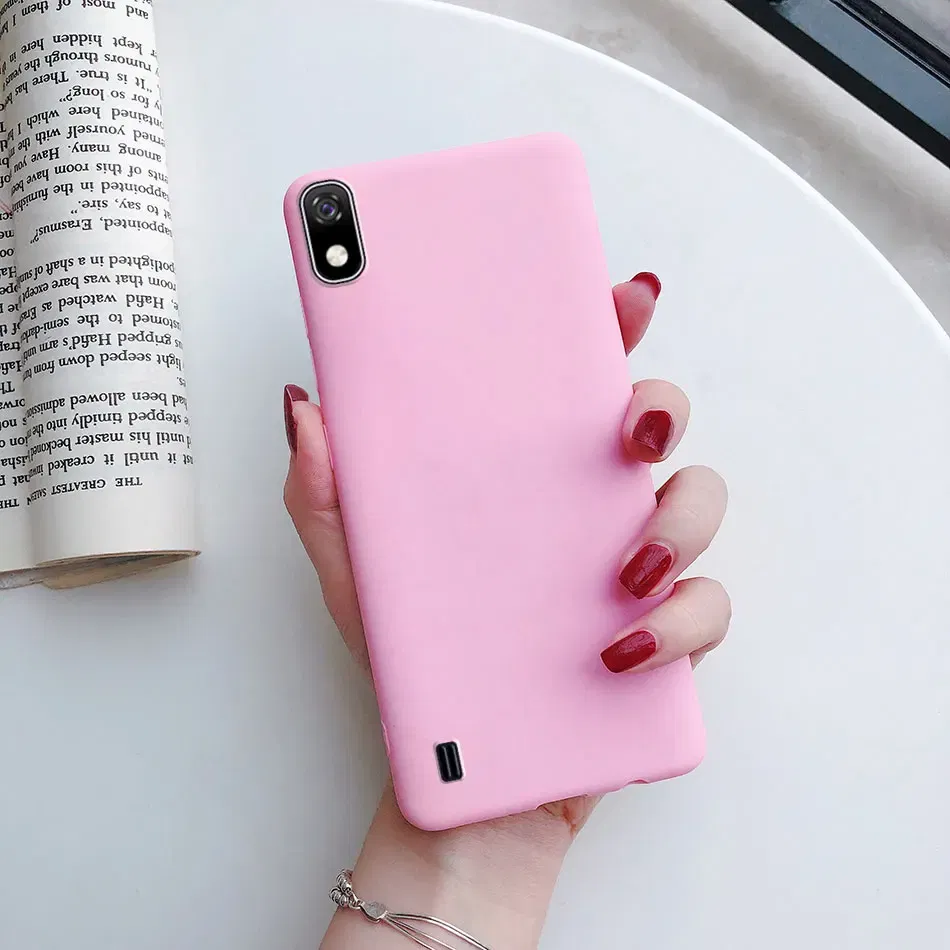Color: Pink, Material: Denim - Candy color Phone Case For Samsung galaxy A10 A20 A20E A30 A40 A50 A70 S A01 A11 A21 A31 A41 A51 A71 4G Silicone TPU Back Cover