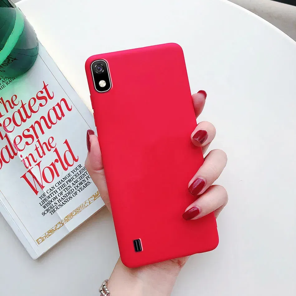 Color: Pink, Material: Denim - Candy color Phone Case For Samsung galaxy A10 A20 A20E A30 A40 A50 A70 S A01 A11 A21 A31 A41 A51 A71 4G Silicone TPU Back Cover