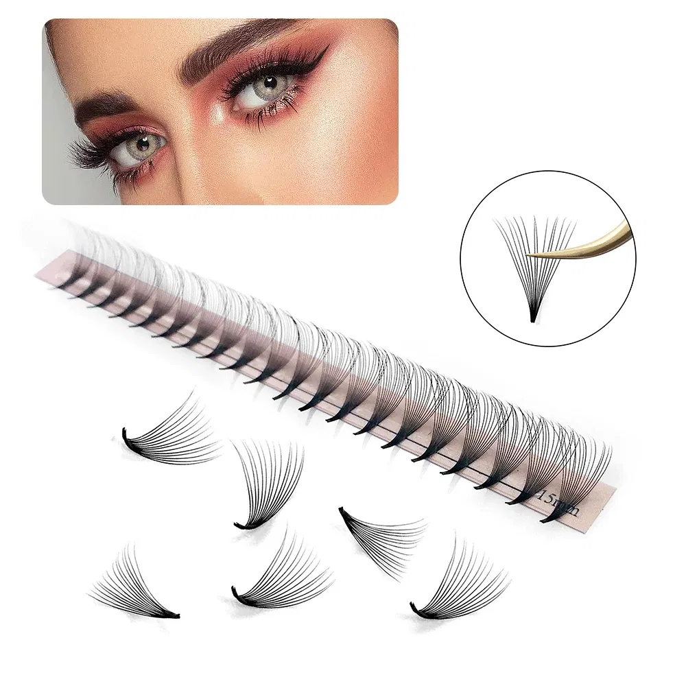 Color: silver, Curl: D, Thickness: 0.07mm, Length: 10mm, Ships From: CHINA - Goddess Premade Volume Fans 5D 6D 10D 12D 14D 16D 20D  Individual Lashes Extension Pointy Stem Russian Volume Fans 120/320 fans