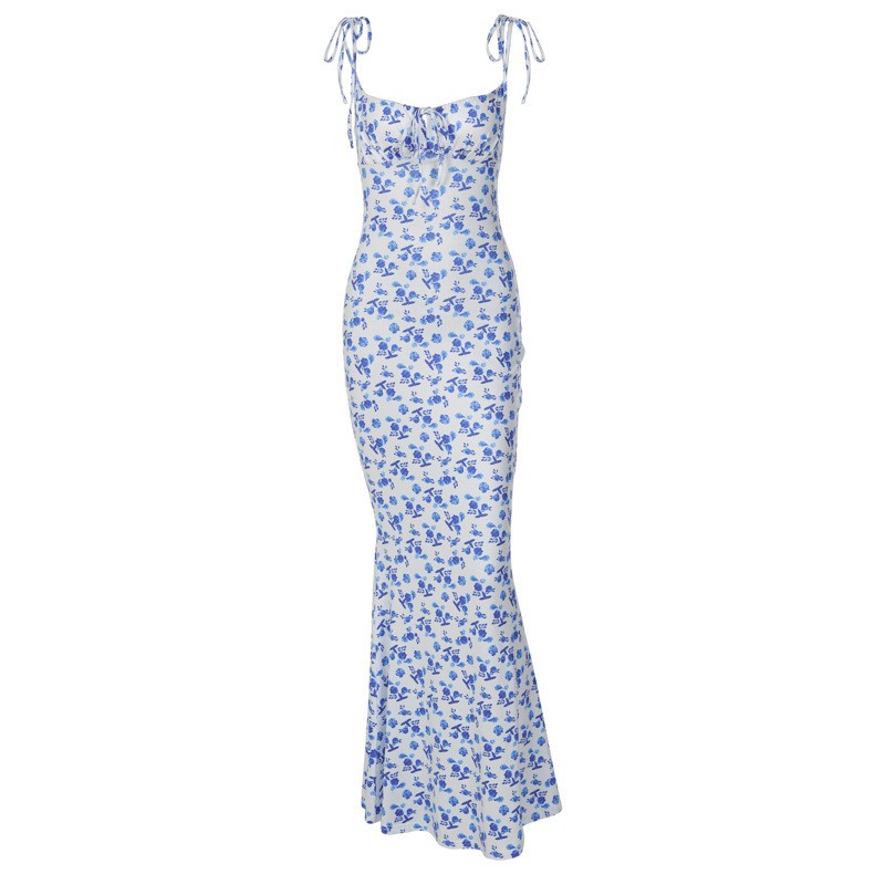 Blossom Elegance: Summer Bloom Lace-Up Backless Maxi Dress