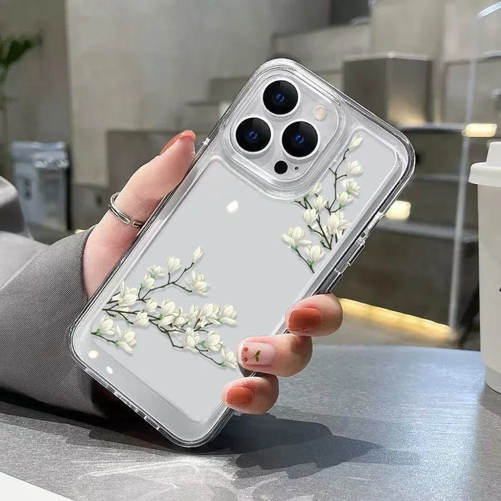 Material: PU, Color: Red - High Transparency Case iPhone 15 14 13 12 11 XSM XR X 6 7 8 Plus Case Jasmine Clear Case iPhone Aesthetic Korean Phone Case